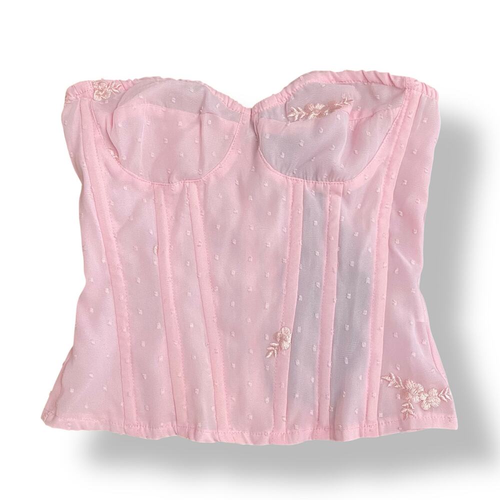 PrettyLittleThing NWT Pink Dobby Mesh Floral Embroidered‎ Corset Size 2